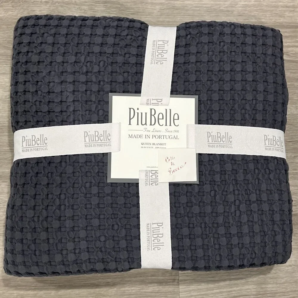 Piu Belle Dark Gray Waffle Texture Cotton Queen Blanket Coverlet 88 X 94 in New